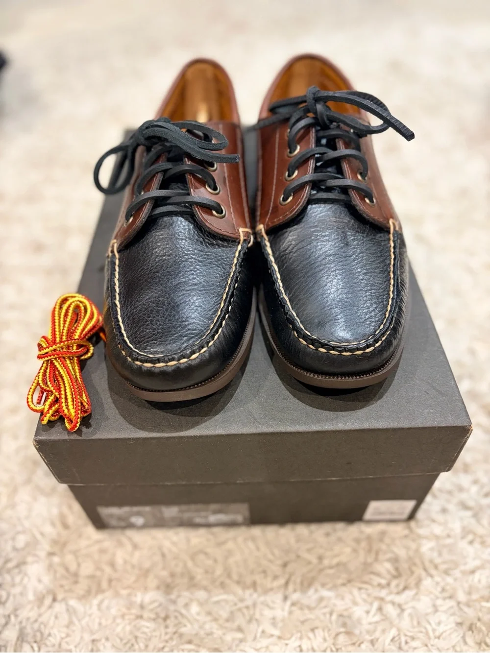 J.Crew Men's Leather Moc Toe Boat Shoes in Black and Brown NWT